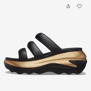 CROCS Black and Gold Women's Sandals Mega Crush Triple Strap Sandal